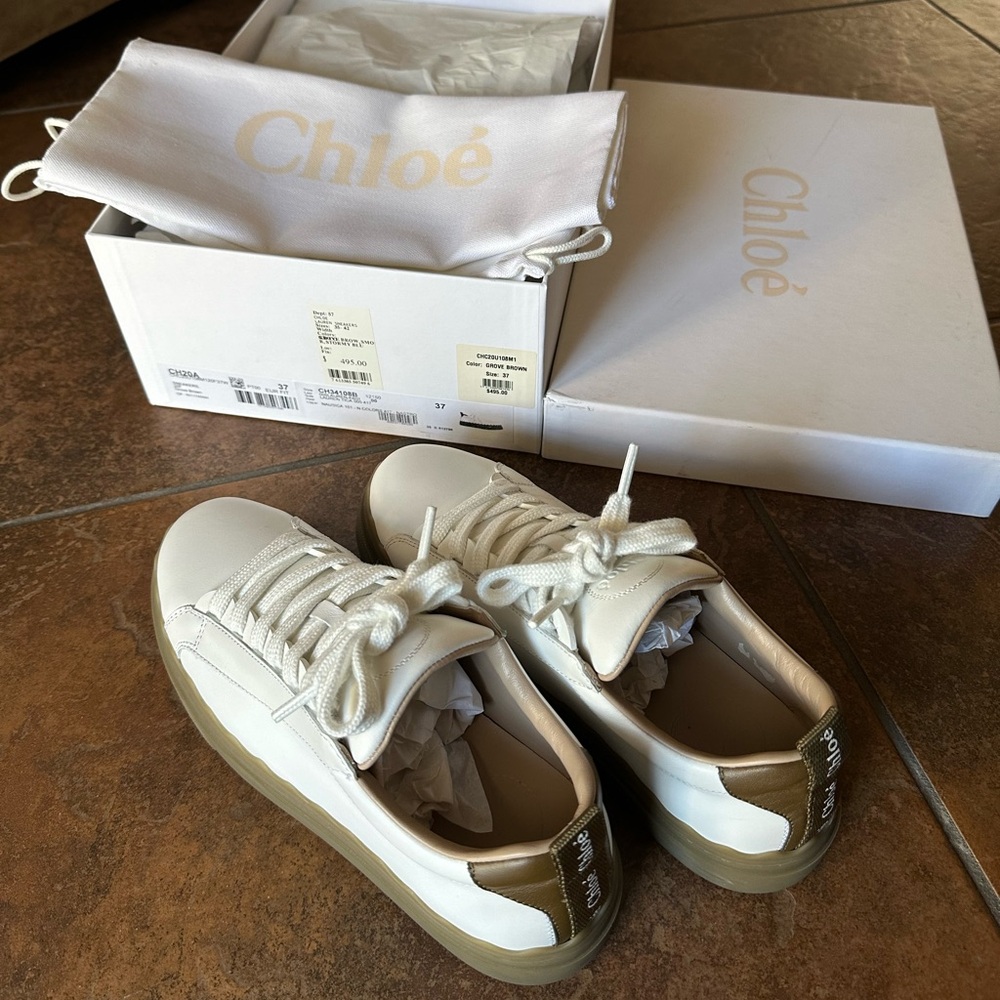 Chloe White and Brown Women’s Lauren Sneakers